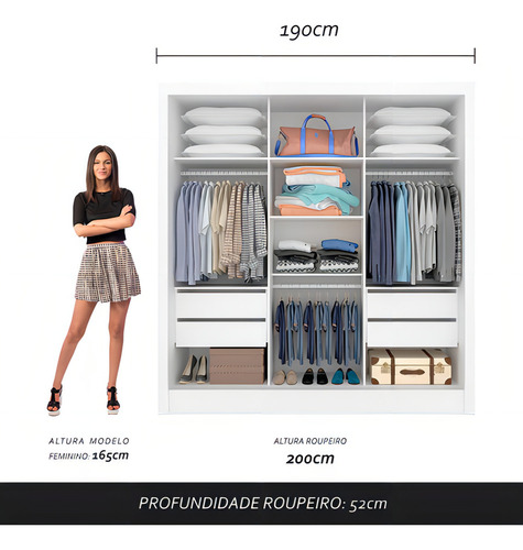 Guarda Roupa Casal 3 Pts De Correr 4 Gvts Aghata Branco