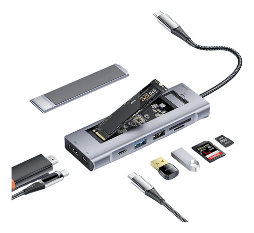 Essager Hub Tipo C 8 Em 1 Com Armazenamento De Disco M.2 Cor Cinza