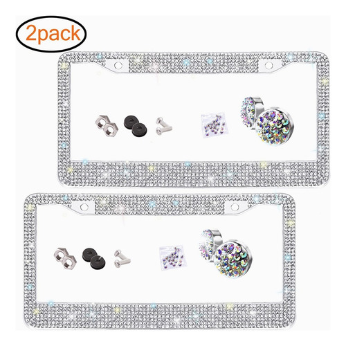 2 Marcos De Placa De Metal Con Diamantes Cromados Y