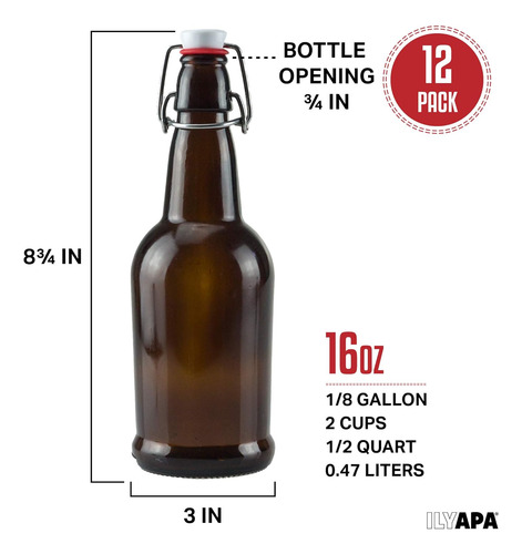 Botellas De Cerveza Ilyapa De Vidrio Ambar Con Tapa Abati...