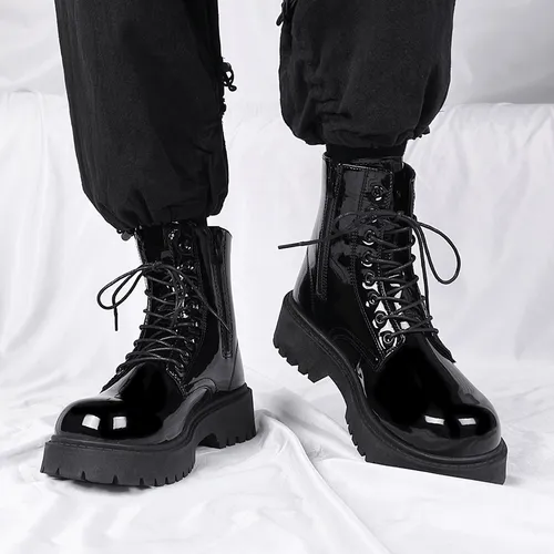 Botas Casuales Hombre Zapatos De Charol Plataforma Cómodo