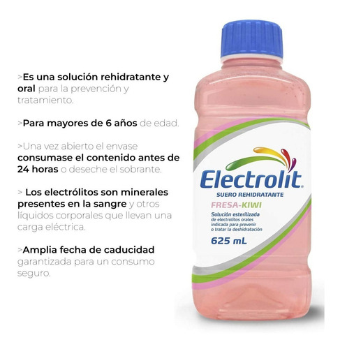 Electrolit Suero Rehidratante Fresa-kiwi 6 Pzas 625 Ml C/u