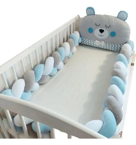 Chichonera Trenzada Plush 3m + Cabecera Oso Cuna Trenza Blanco