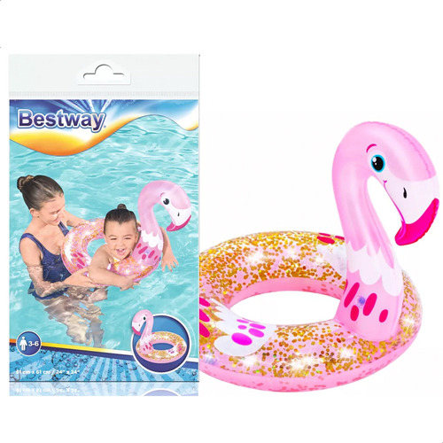 Salvavidas Flamenco Glitter Flotador Pileta Bestway Niños