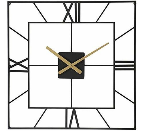 Reloj De Pared De Metal Industrial Negro Cuadrado Grande De 