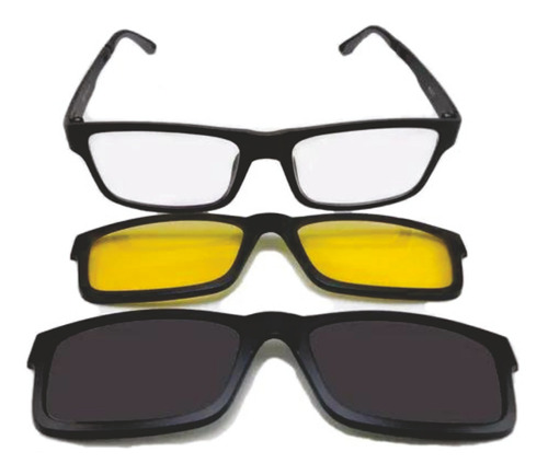 Óculos De Sol Clipon Quadrado 3 X 1 Polarizado + Night Drive