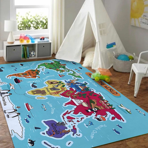 Imagen 1 de 10 de Alfombra Mapamundi 100x140 Cm Kreatex