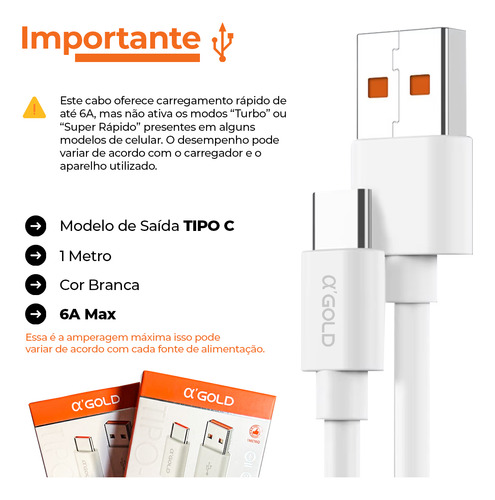 Cabo Carregador Usb Tipo C 6a Carregamento Rápido Para Xiaom