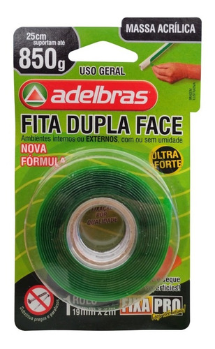 1 Fita Fixa Pro Dupla Face Ultra Forte 19mm X 2m - Adelbras