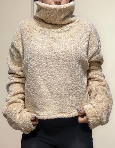 Buzo Crop Teddy Corderito Bifaz Peluche Mujer Invierno