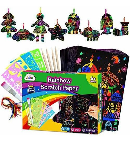 Zmlm Scratch Paper Art Set For Kids - 107 Pcs Rainbow Magic 