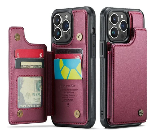 Funda De Piel Con Tapa Tipo Cartera Para iPhone, Tarjetero