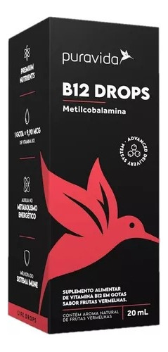 Drops B12 Metilcobalamina Frutas Vermelhas 20ml Puravida