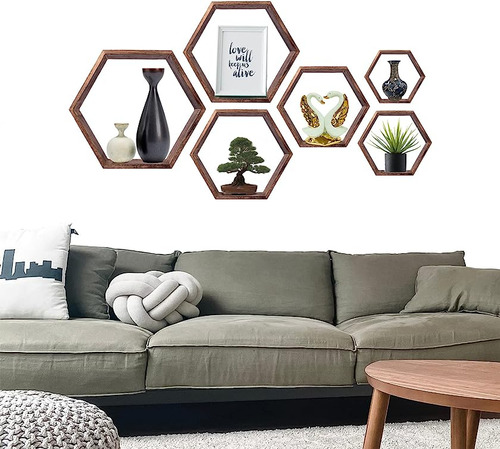 Juego 6 Estantes Hexagonales Estantes Madera Flotantes Panal