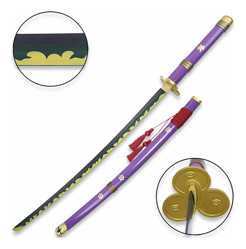 Espada de aço ornamental Katana Purple Enma Zoro de uma peça