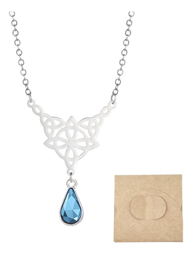 Imagen 3 de 7 de Collar Dije Nudo Bruja Mujer Cristal Gota Azul Acero Plata
