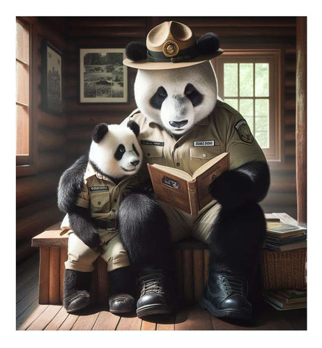 Vinilo 45x45cm Oso Panda Sheriff Momento Padre Hijo M2