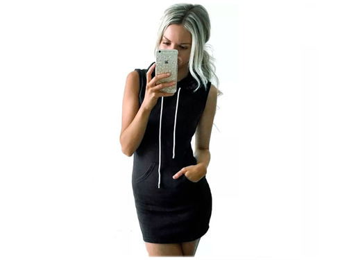 Vestido Hoodie Vestido C/ Capucha Entallado Mujer Verano 17`