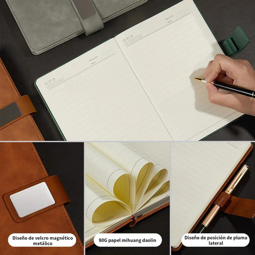 Cuero Pu Libreta De Pasta Dura Con Pluma Y Caja De Regalo