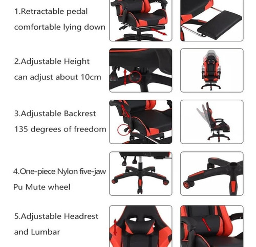 Imagem 6 de 6 de Cadeira Escritorio Gamer Fire Apoio Pés Almofadas Preta