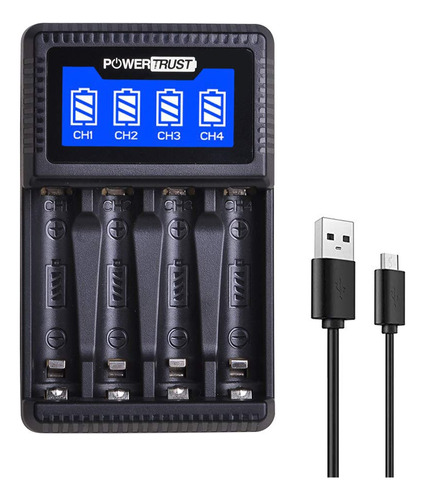 Powertrust Cargador De Bateria Aa Aaa Con Cable Usb Para Bat