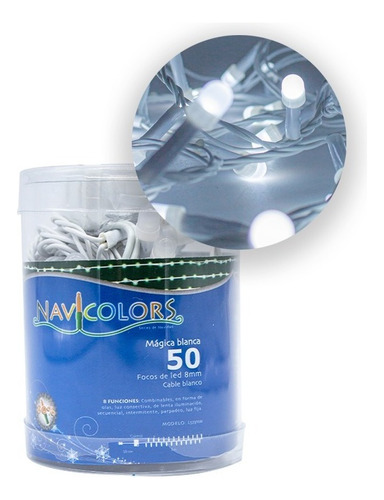 Serie Navideña 50 Led Luz Blanca 3 Mts Cable Blanco 6 Pzas
