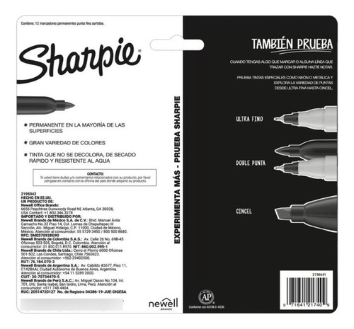 Plumones Permanentes Sharpie Punta Fina Retratos Set De 12 U