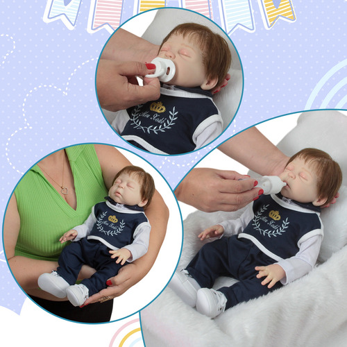 Bebê Reborn Príncipe 43cm Cabelo Fio A Fio Fofinho Dormindo