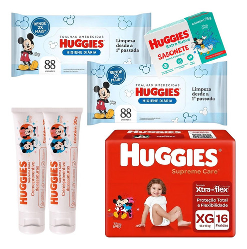 Kit Fralda Huggies Supreme Lenço Creme De Assadura Sabonete Gênero Sem Gênero Tamanho Extra Grande (xg)