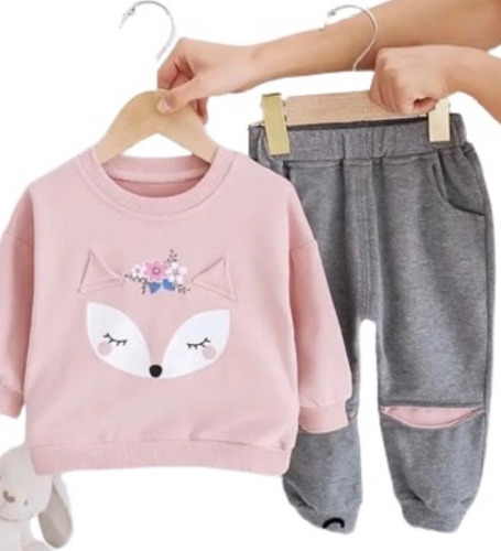 Conjunto Tipo Pants Para Niña De Algodón Con Diseño Zorrito.