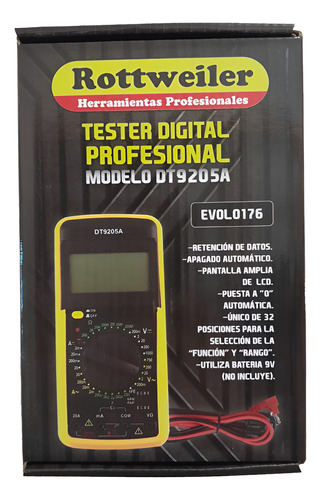 Tester Digital Profesional Multimetro Rottweiler Dt 9205a