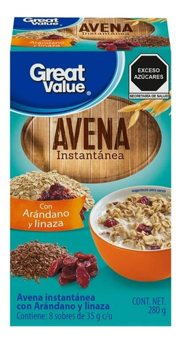 3 Pza Avena Instantánea Great Value Con Arándano Y Linaza 28