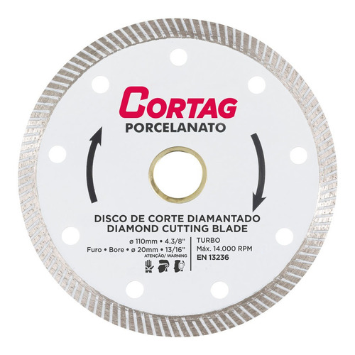 Disco Diamantado 110mm X 20mm Turbo Porcelanato Cortag 1.2mm