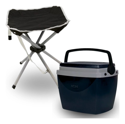 Caixa Termica Preta Cooler 6 L + Banqueta Camping Dobrável