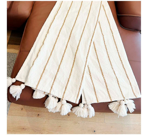 Manta De Lana Premium Con Flecos Beige Lana