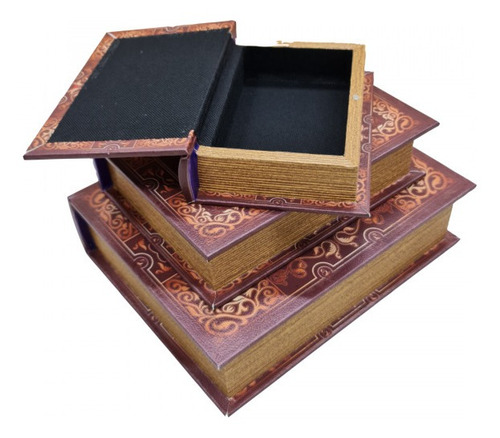 Imagem 5 de 5 de Jogo Caixa Livro Decorativo - 3 Peças Mdf + Pu - G3017