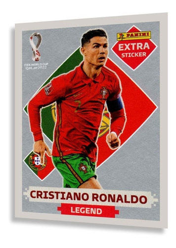 Pegatina extra figurinha Lendaria Copa 2022 Panini Prata Rara Cristiano Ronaldo Personagem FIGURINHA EXTRA LEGEND STICKER PRATA