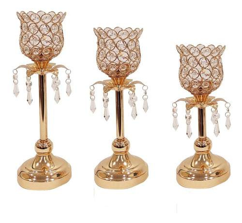 Candelabro Para Velas Con Caireles Set X 3 Unid Hot Sale