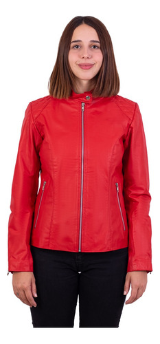 Campera De Cuero Vacuno 100% De Mujer Roja Moderna - 335