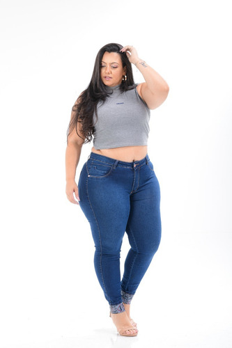 Calça Jeans Feminina Plus Size Cintura Alta Com Lycra Strech