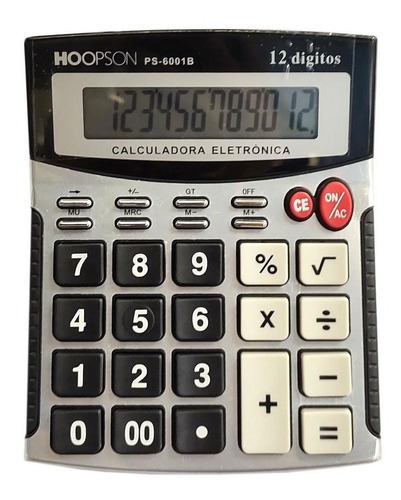 Calculadora De Mesa 12 Dígitos Cinza Hoopson Ps-6001b