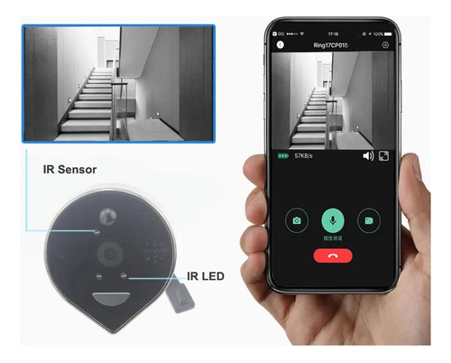 Videoportero Mirilla Puerta Pantalla Interior Sensor Noche