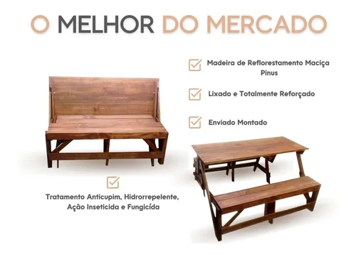 comprar Banco Que Vira Mesa Área Do Churrasco E Festas 1,00m Rústico