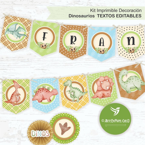 Kit Imprimible Decoración Candybar Dinosaurios Texto Editabl