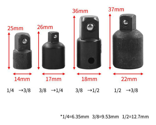 Redução De Chave De Soquete De 1/2 A 3/8 E 3/8 A 1/4