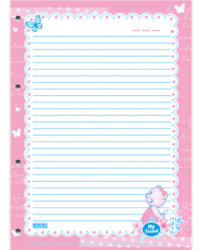 Bloco Para Fichário 80 Folhas Meninas Feminino Fofo A4 Rosa
