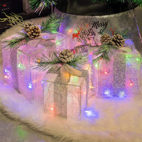 Hourleey Set De 3 Cajas De Regalo Iluminadas De Navidad, Pre