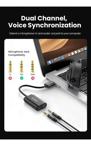 Adaptador Audio Usb A Audio Stereo Y Microfono Ugreen