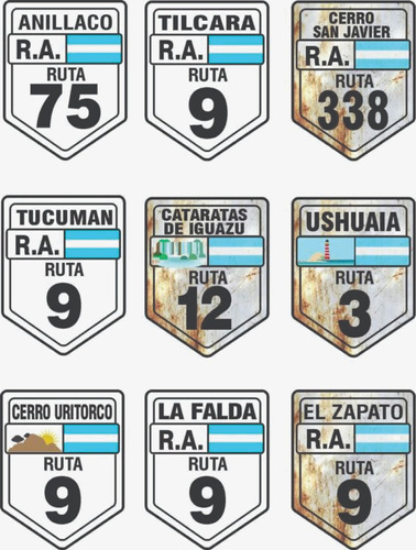 10 Stickers Vinilo Rutas Argentina Para Auto Termo Casco E