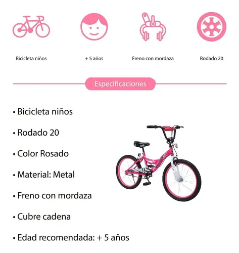 Bicicleta Urbana R20 Para Niña Rosa Infantil Oferta